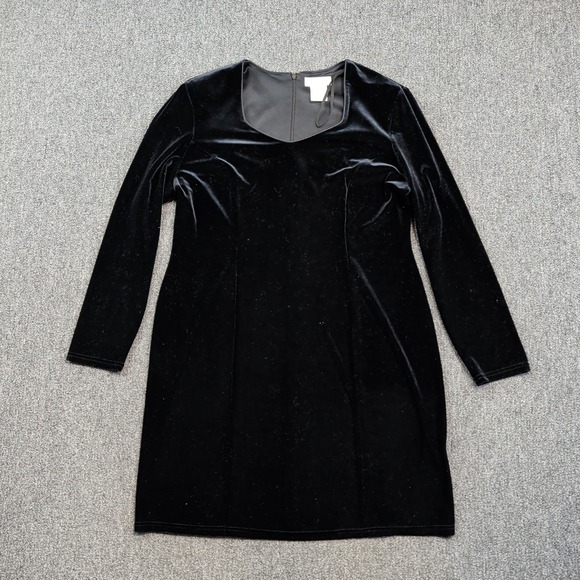 Worthington Vintage Y2K Velvet Sheath Dress 14P Black Sweetheart Neck Goth Party — photo 2